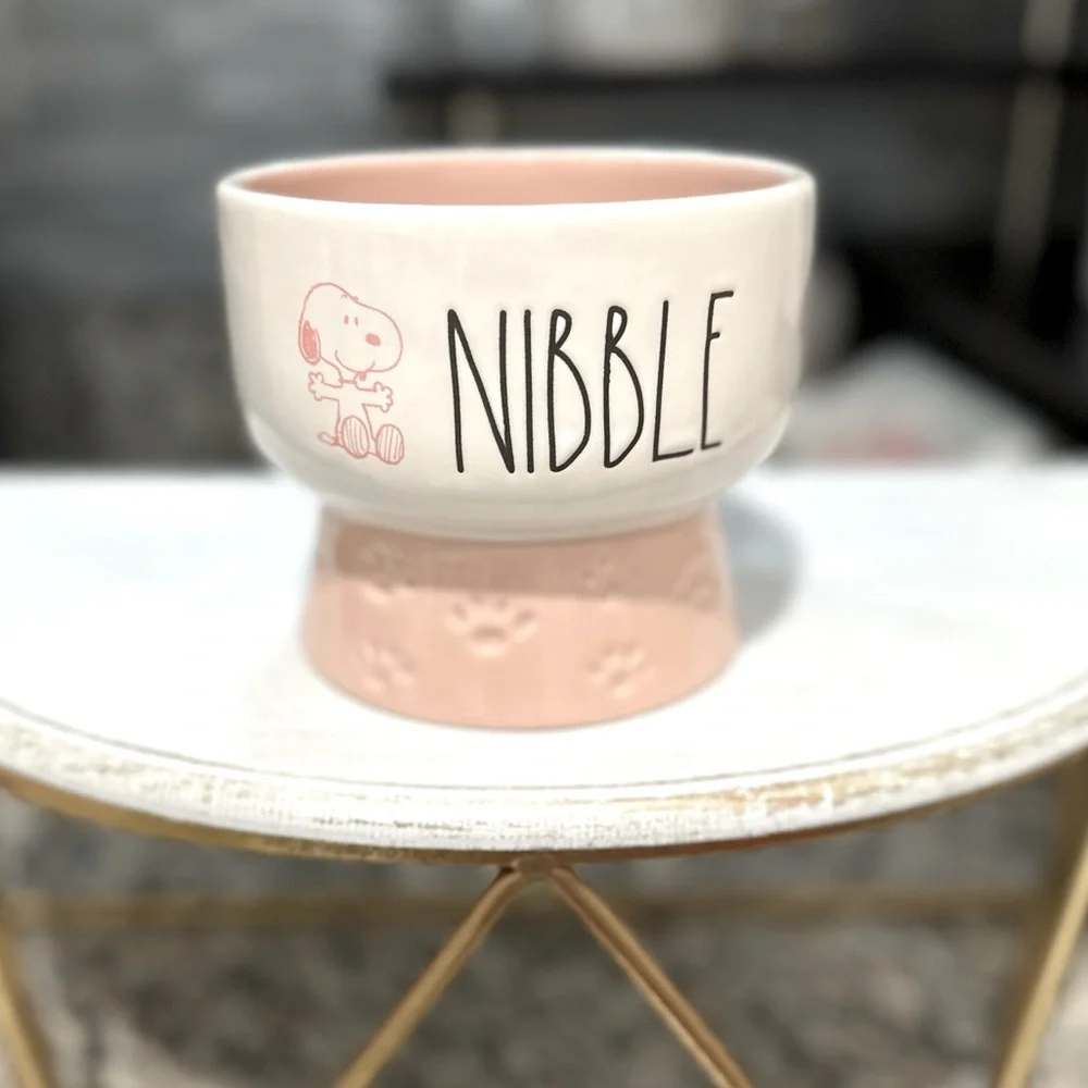Rae Dunn x Penauts Pink Pedestal Pet Bowl “Nibble” Spring 2024 Collection New
